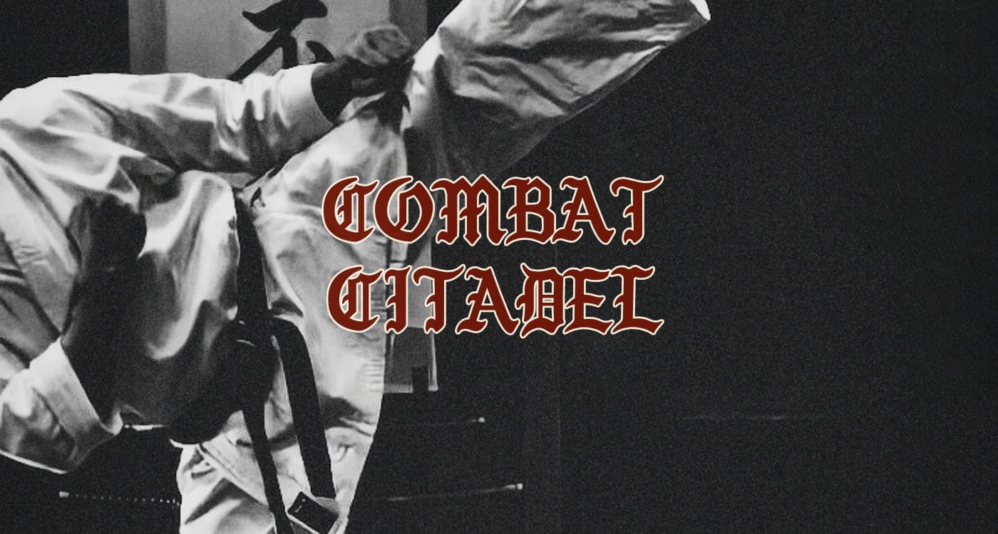 Dark image of martial arts scene with red "Combat Citadel" text for Skool community banner.