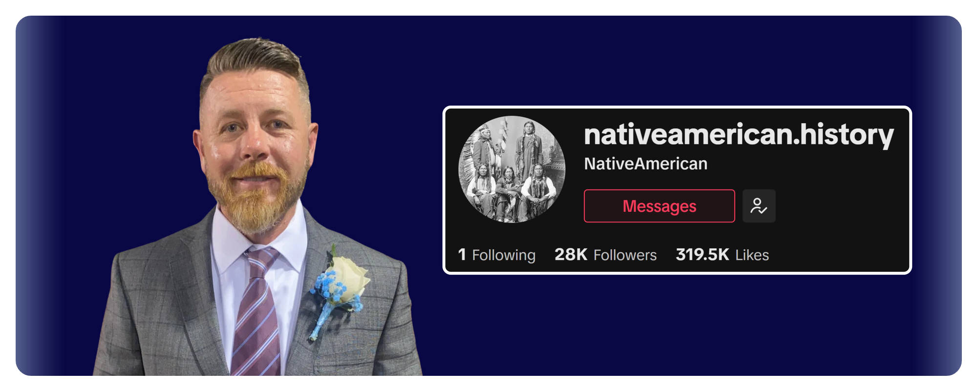 James Ward, creator of @nativeamerican.history, 28K followers, focuses on Native American history.