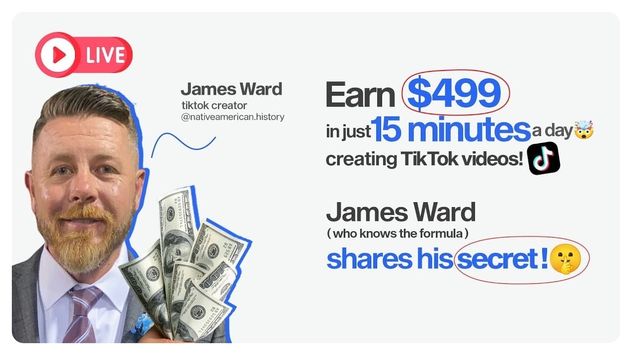 James Ward shares how to earn $499 in 15 minutes daily on TikTok.